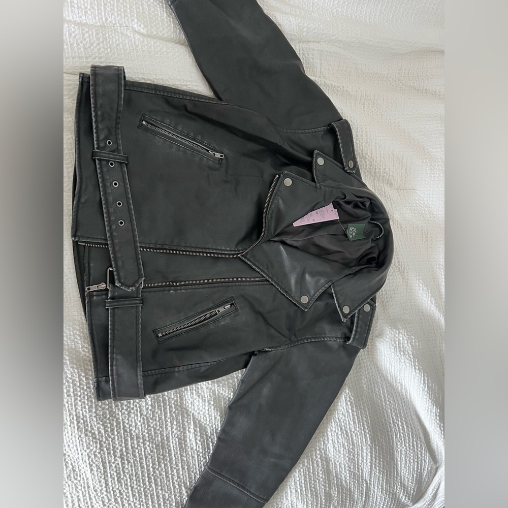 WILD FABLE Washed Black Leather Jacket
